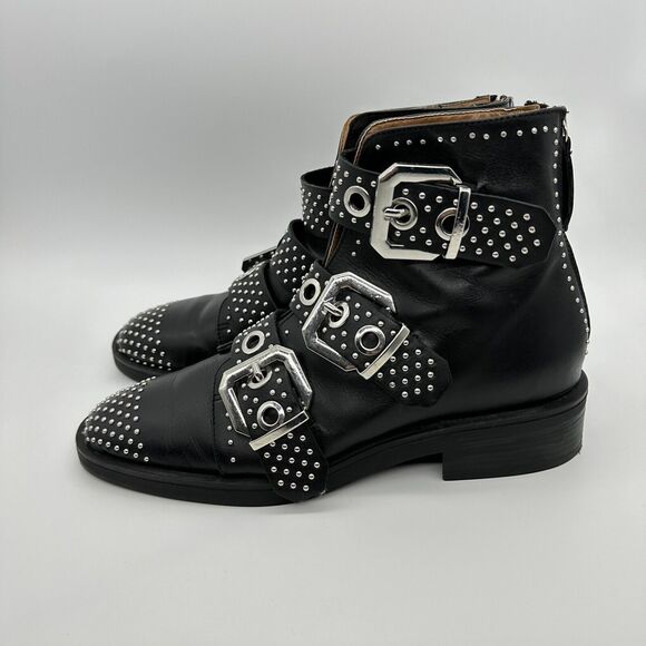 ZARA Ankle Boots  Leather Studded Strappy Zip Back Biker Size 40 - Picture 3 of 6